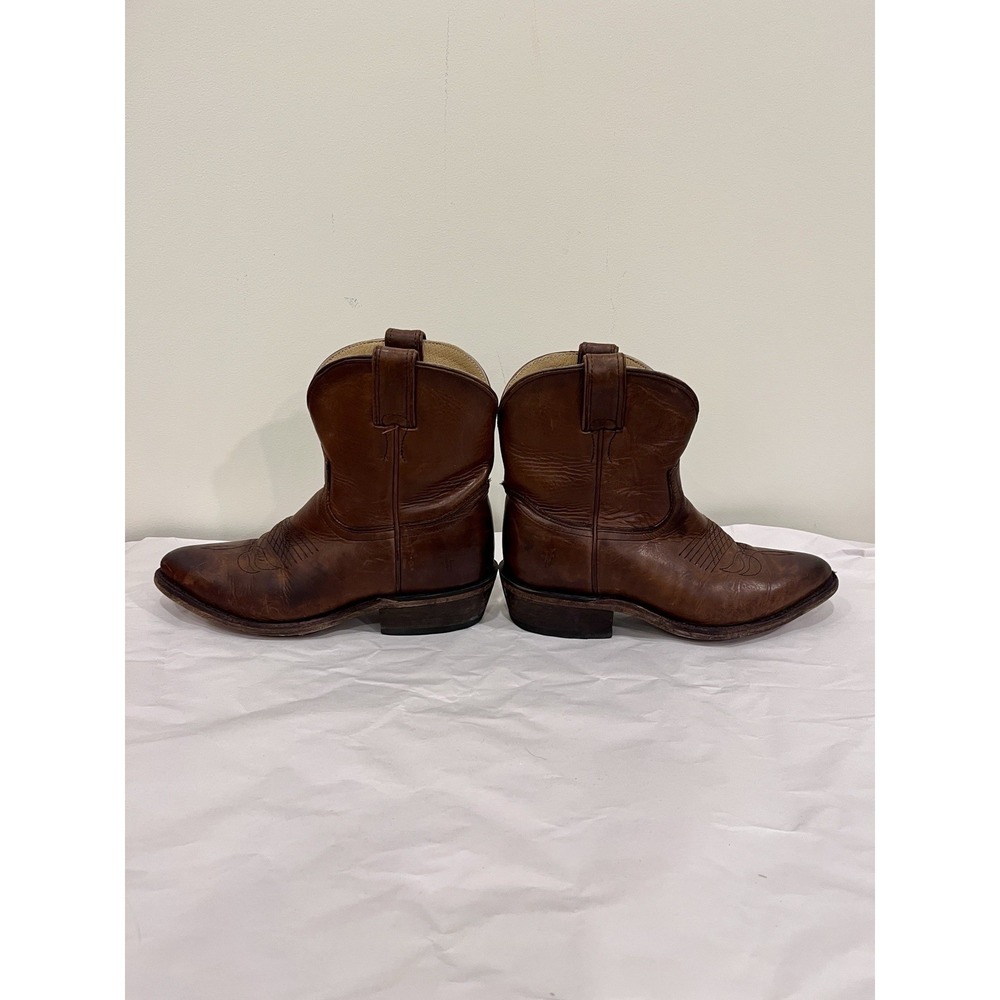 Womens Frye Billy Short Cognac Distressed Rugged Leather Cowboy Boots Sz 7 1/2 B